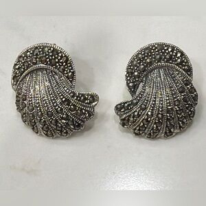 NWOT Estate/Vintage-Style Marcasite Classic Shell Earrings, Sterling Silver